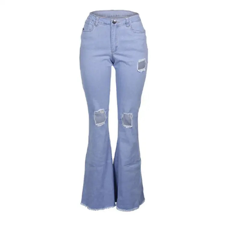 RetroFlare Distressed Jeans with Vintage Inspired Premium Denim - LauBelle
