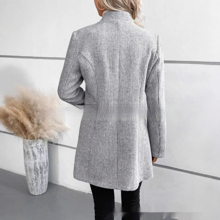 Euro-America Stripe Woolen Zip Jacket for Women - LauBelle Brand