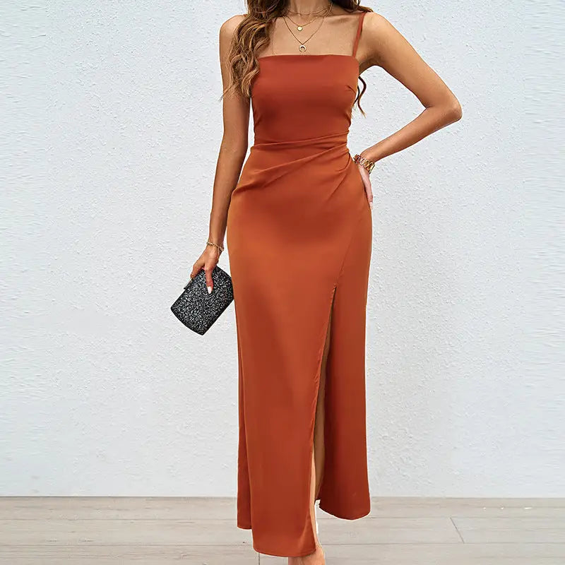 FlirtSplit Sheath Dress with High Neck and Side Slit - LauBelle