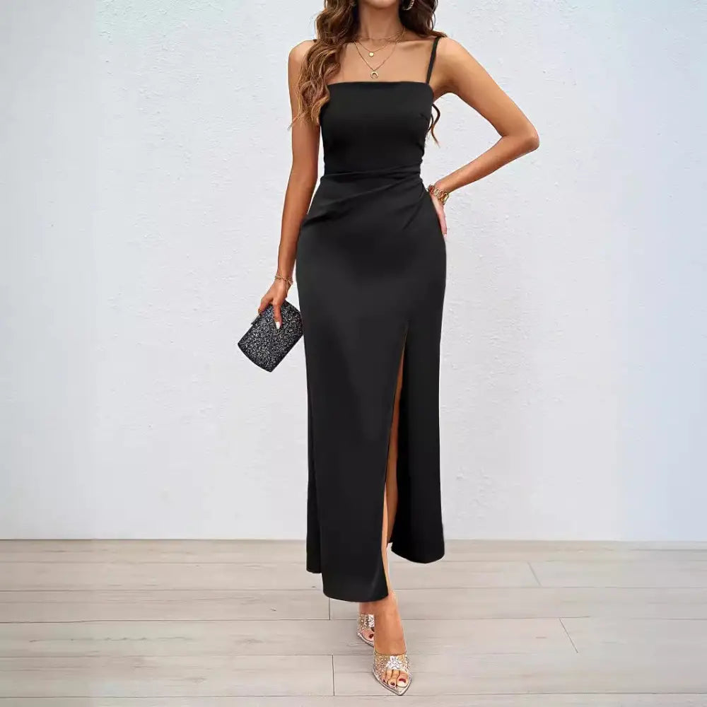 FlirtSplit Sheath Dress with High Neck and Side Slit - LauBelle