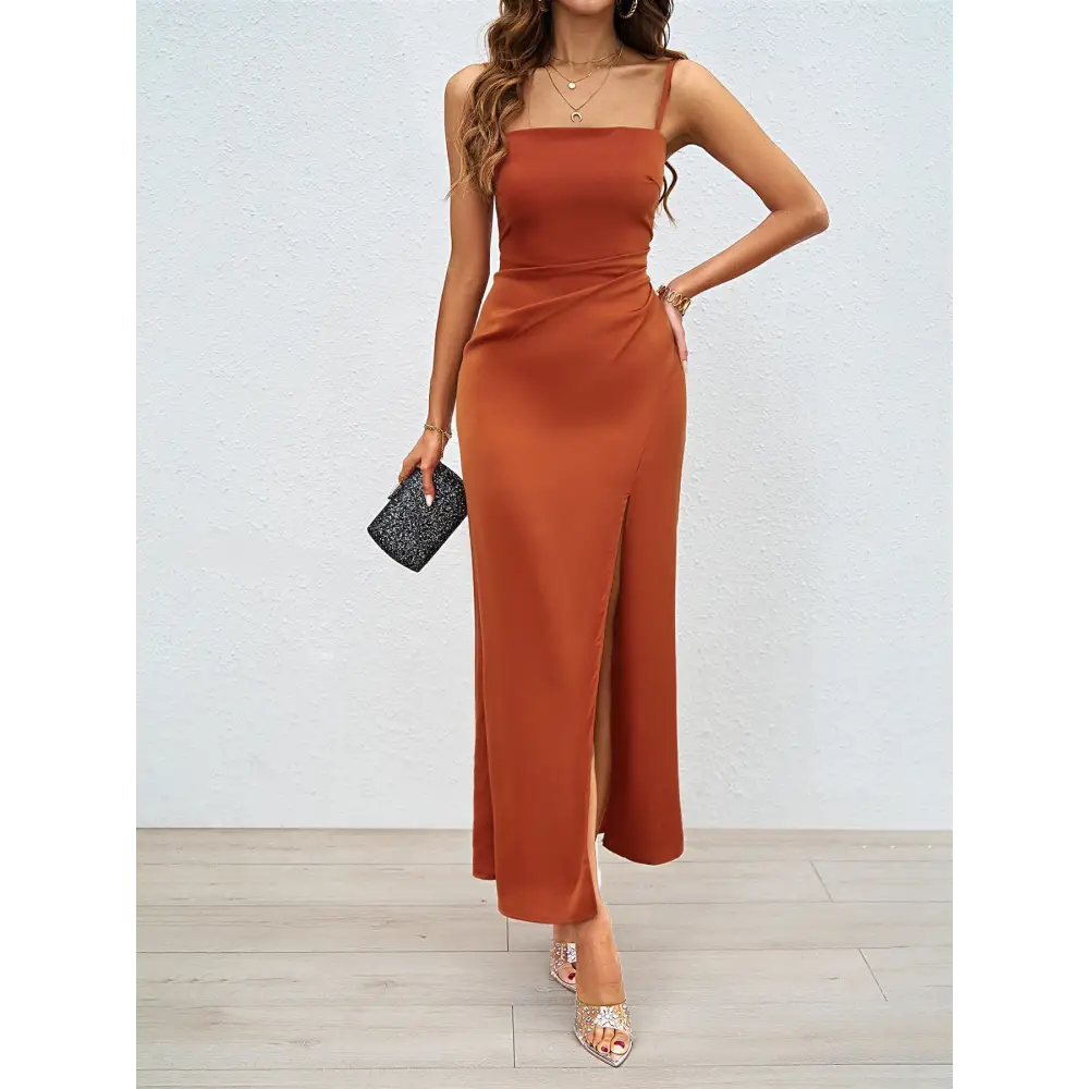 FlirtSplit Sheath Dress with High Neck and Side Slit - LauBelle