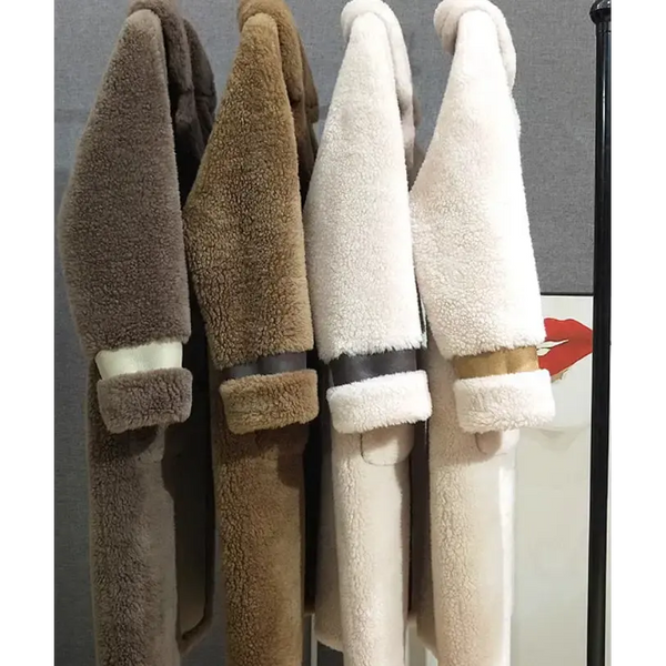 Cream Double-Breasted Faux Fur Wool Coat - LauBelle