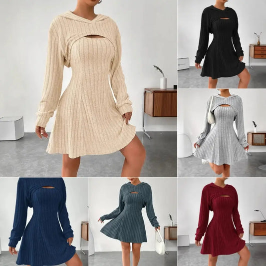 Chic Cozy Duo Hooded Vest and Skirt Set for Fall and Winter - LauBelle Brand