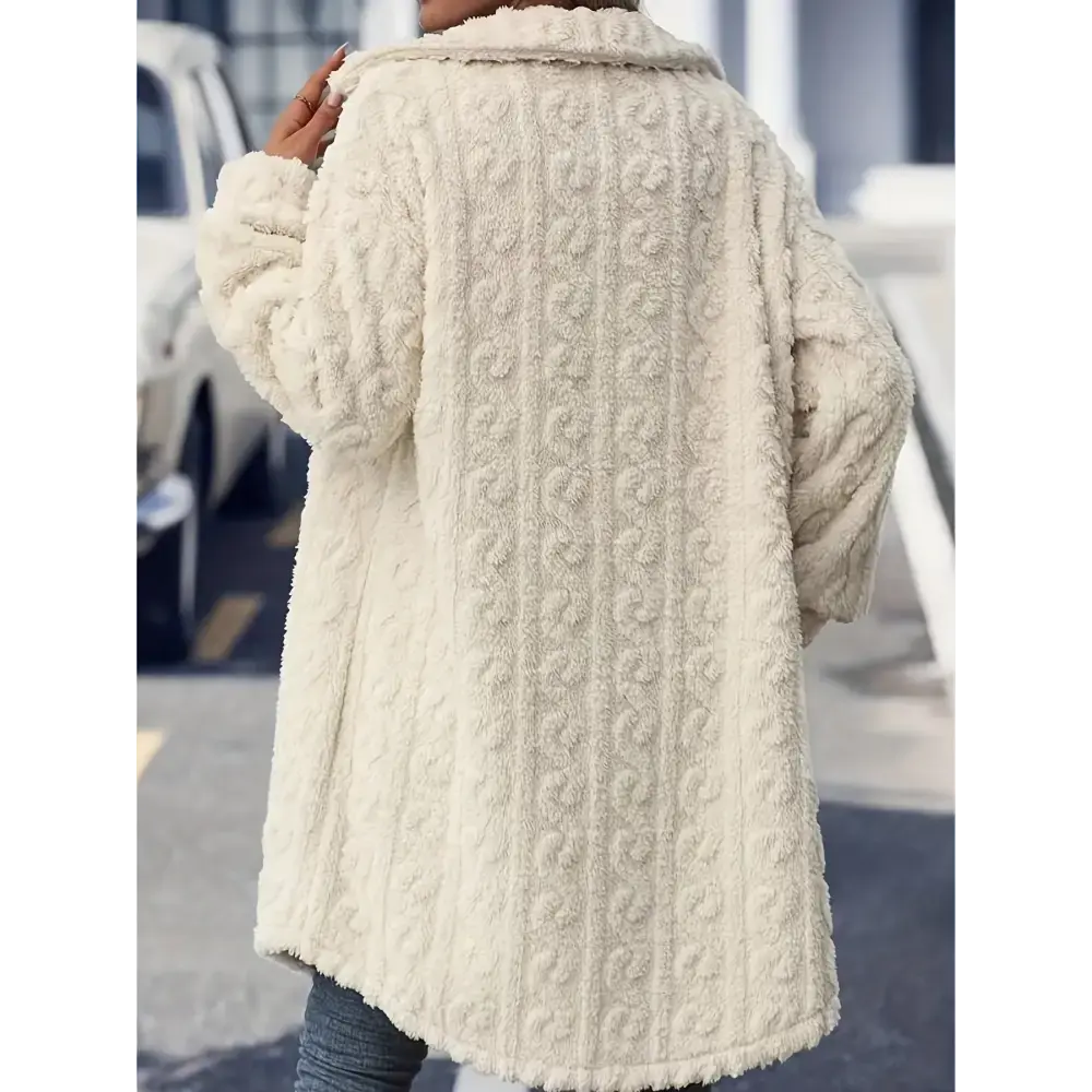 Cream Button-Down Long Plush Coat for Women - LauBelle Brand