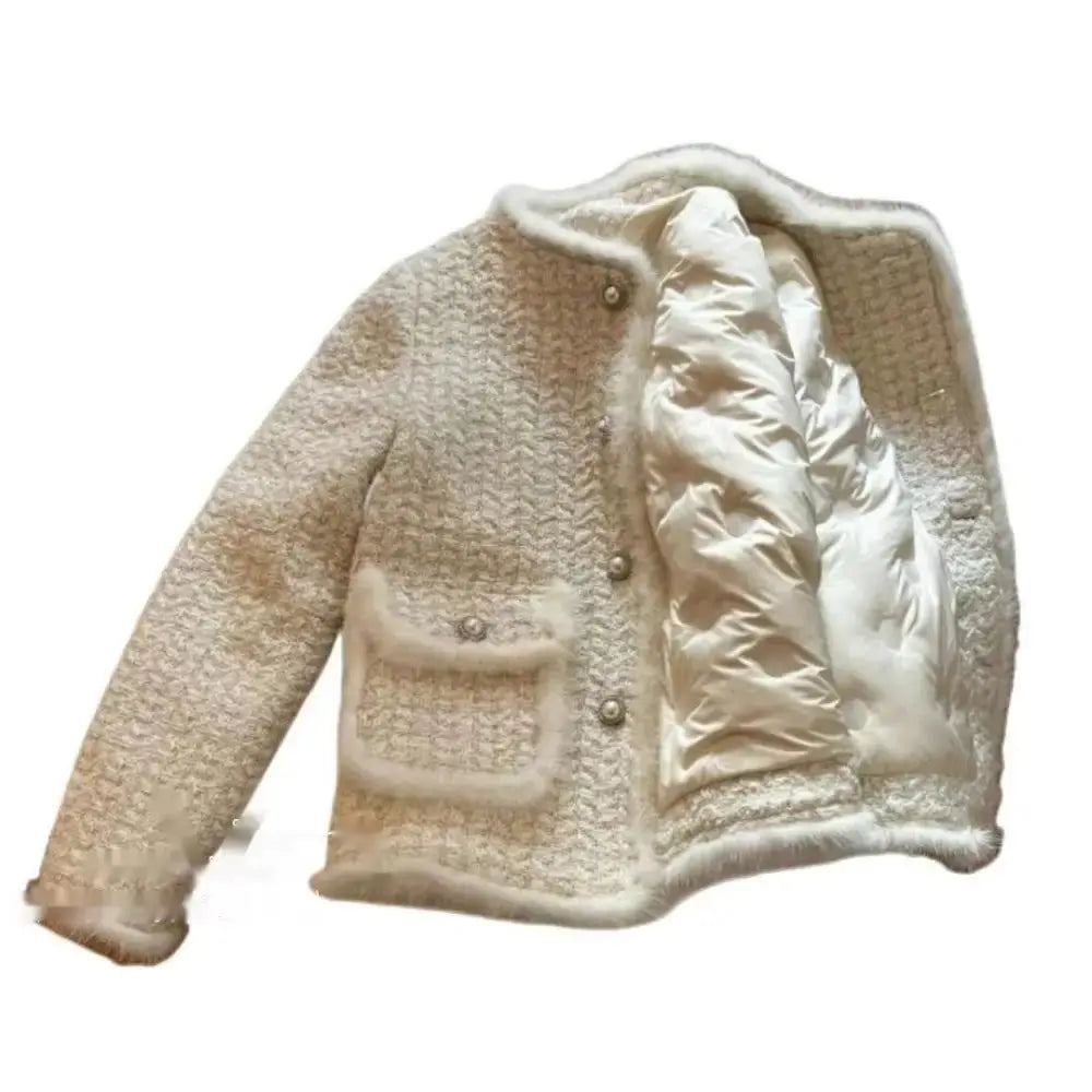 Cream Tweed Quilted Slim Jacket with Faux Fur Trim - LauBelle Brand