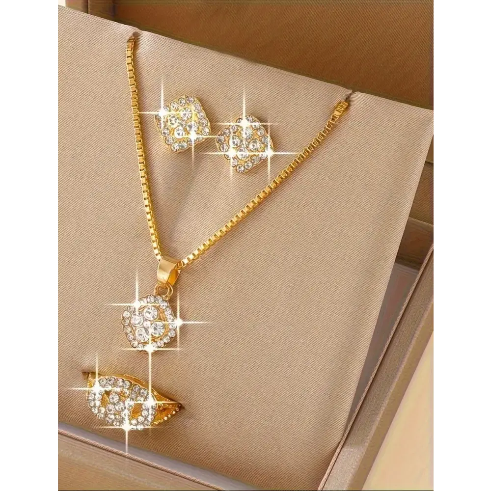 Diamond Trio Necklace Ring and Earrings Set - LauBelle