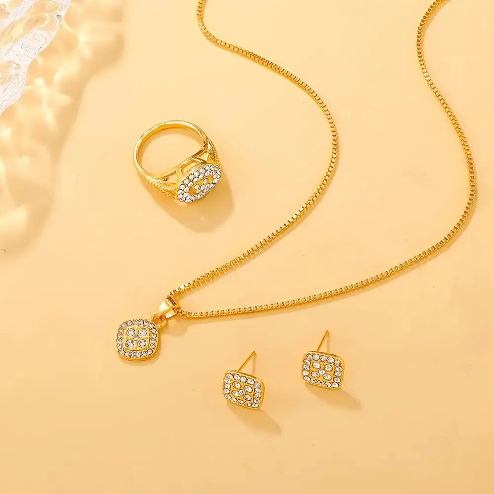Diamond Trio Necklace Ring and Earrings Set - LauBelle