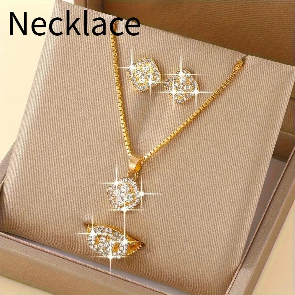 Diamond Trio Necklace Ring and Earrings Set - LauBelle