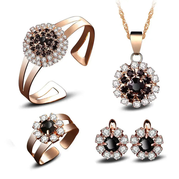 Floral Quartet Handcrafted Jewelry Set with Necklace Bracelet and Earrings - LauBelle