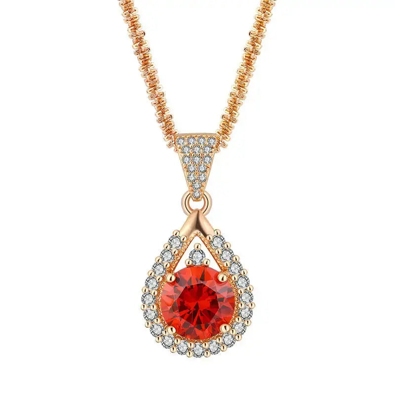 Garnet Glow Champagne Gold Necklace with Elegant Sophisticated Design - LauBelle