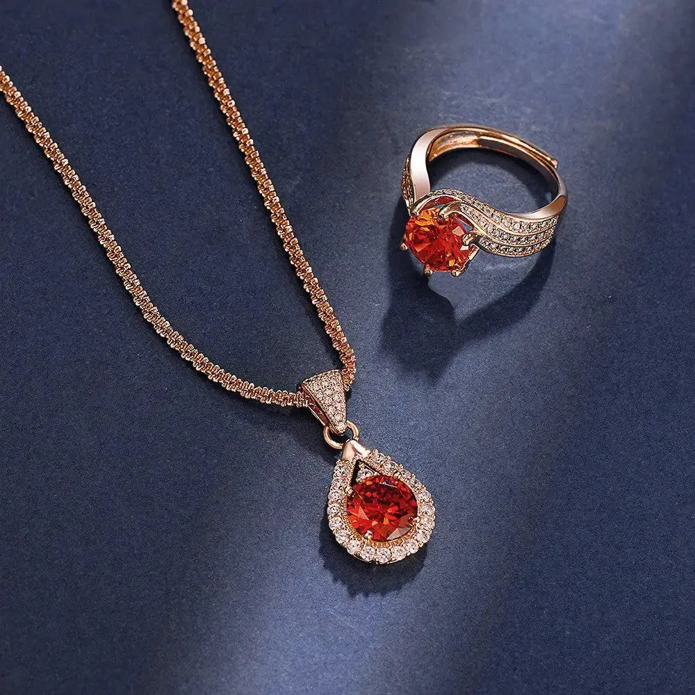 Garnet Glow Champagne Gold Necklace with Elegant Sophisticated Design - LauBelle