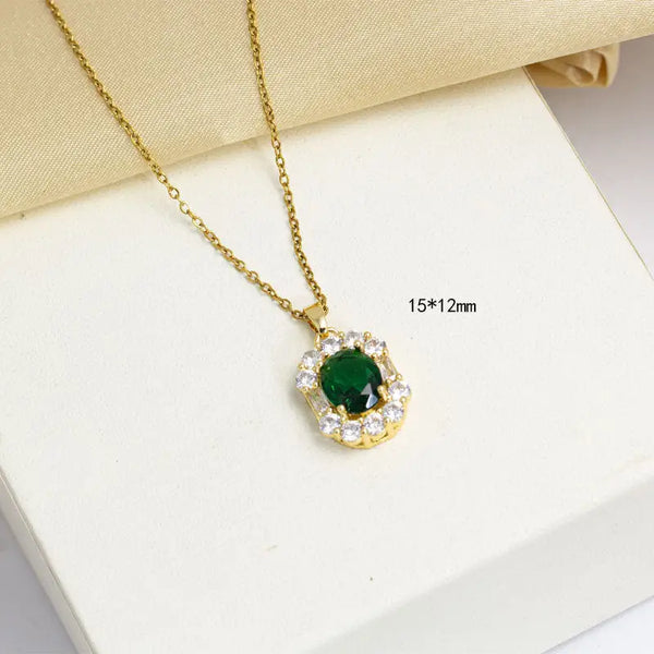 Emerald Inlay Jewelry Set with Necklace Studs and Ring - LauBelle