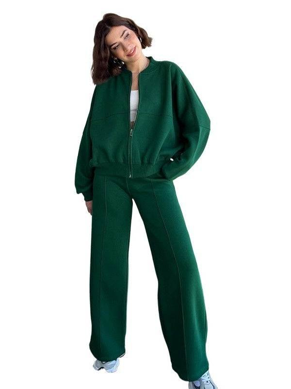 VivaFlex Women's Zipper Jacket & Wide Leg Pant Set - LauBelle