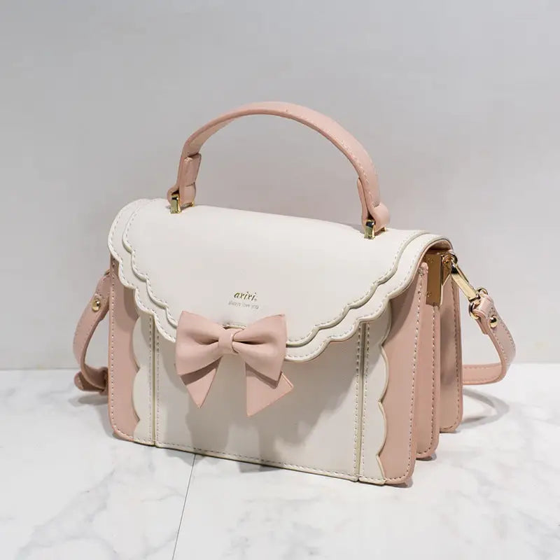 Bow Square Bag with Unique Shape and Front Accent - LauBelle