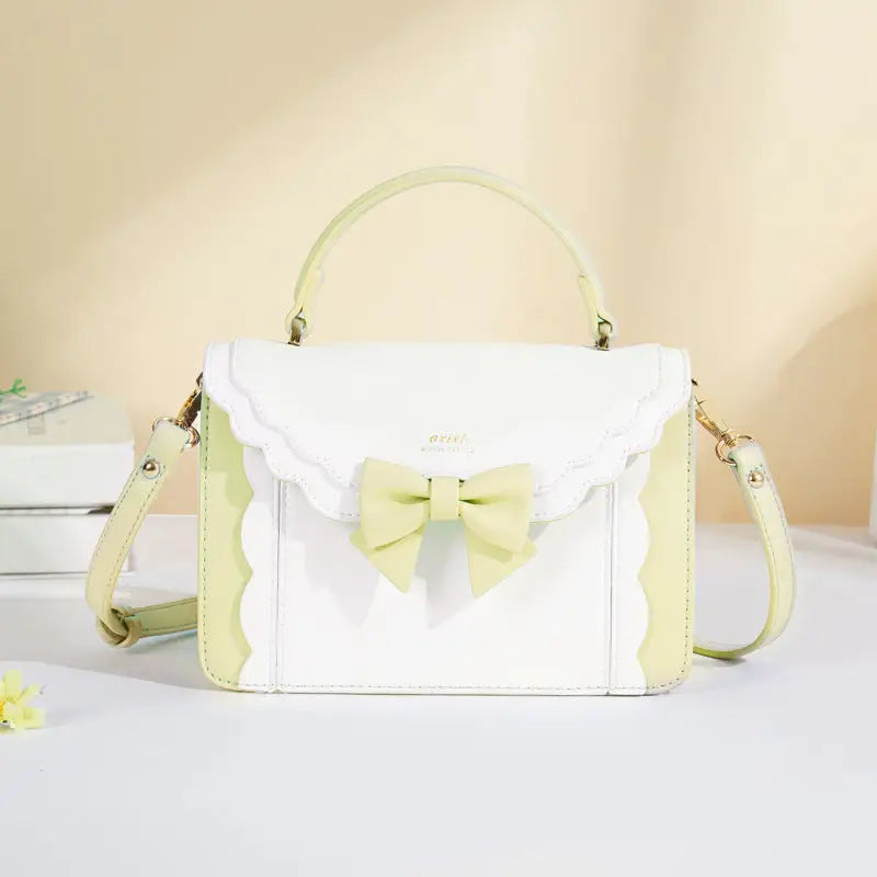 Bow Square Bag with Unique Shape and Front Accent - LauBelle