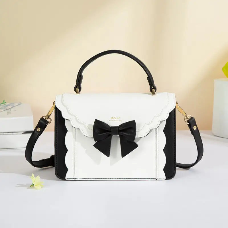 Bow Square Bag with Unique Shape and Front Accent - LauBelle