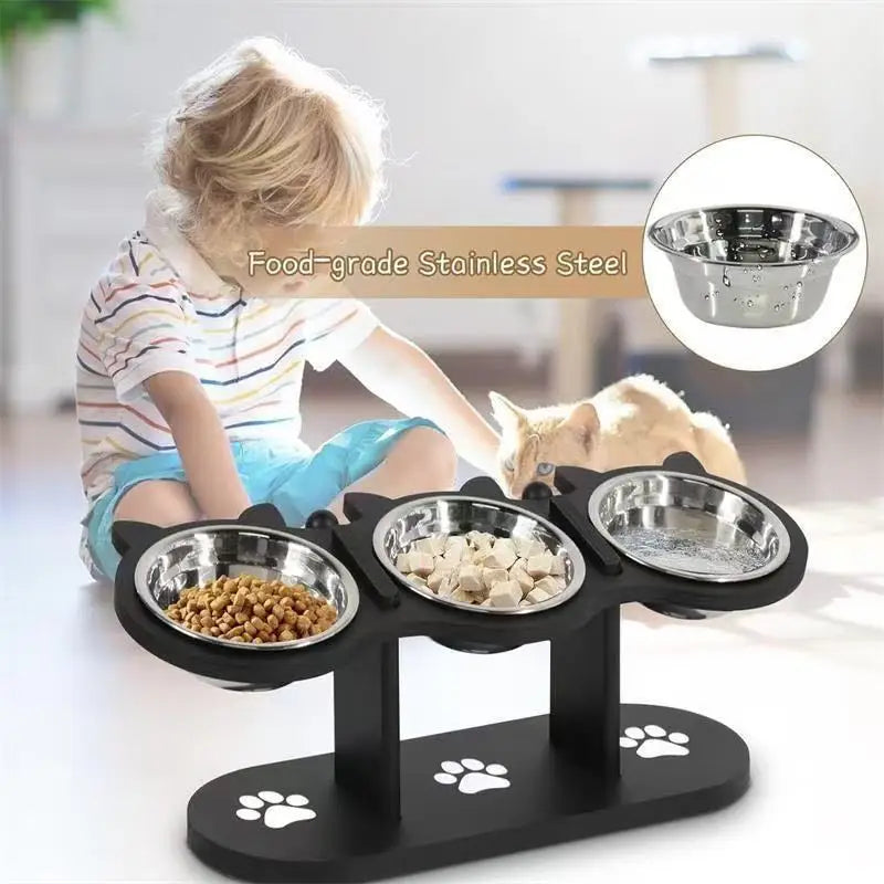 Black Vertical Double Bowl Pet Dining Table Feeder - LauBelle