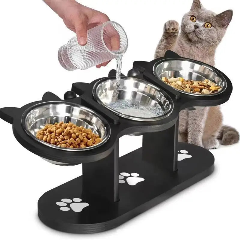 Black Vertical Double Bowl Pet Dining Table Feeder - LauBelle
