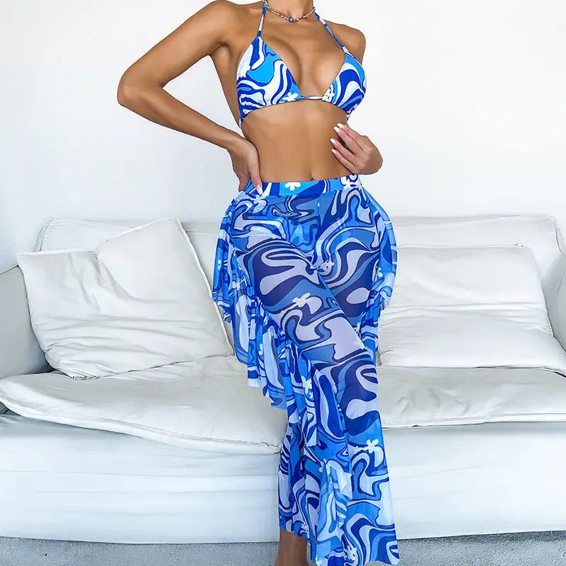 SunSplit 3 Piece Swimsuit Set with Bikini Top Bottoms and Cover Up Skirt - LauBelle