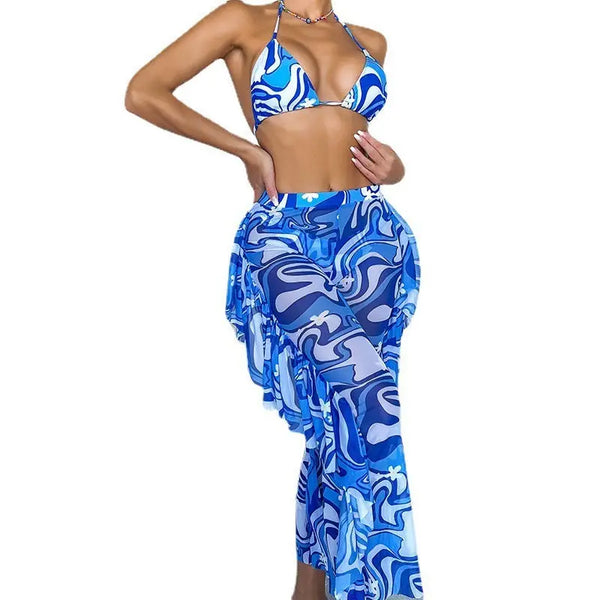 SunSplit 3 Piece Swimsuit Set with Bikini Top Bottoms and Cover Up Skirt - LauBelle