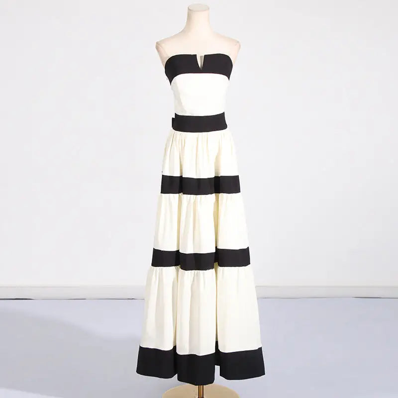 StripeBow Tube Dress with Elegant Modern Strapless Design - LauBelle