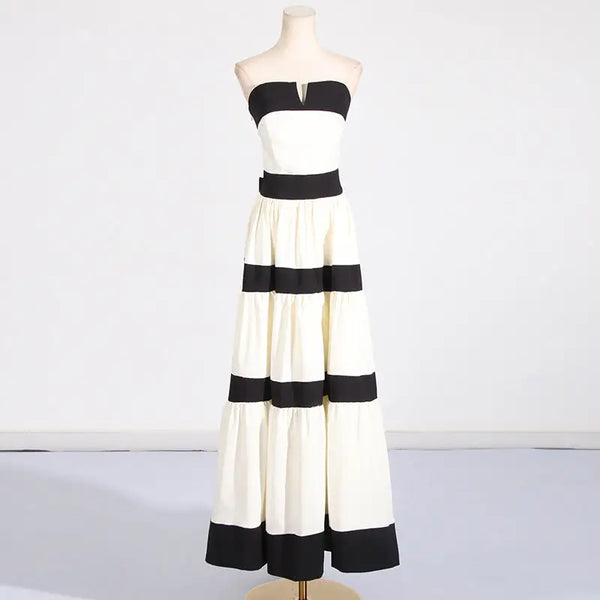 StripeBow Tube Dress with Elegant Modern Strapless Design - LauBelle