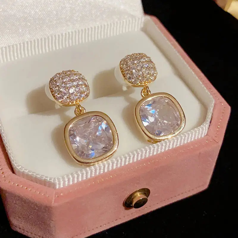 Zircon Luxe Square Stud Earrings for Women - LauBelle Brand