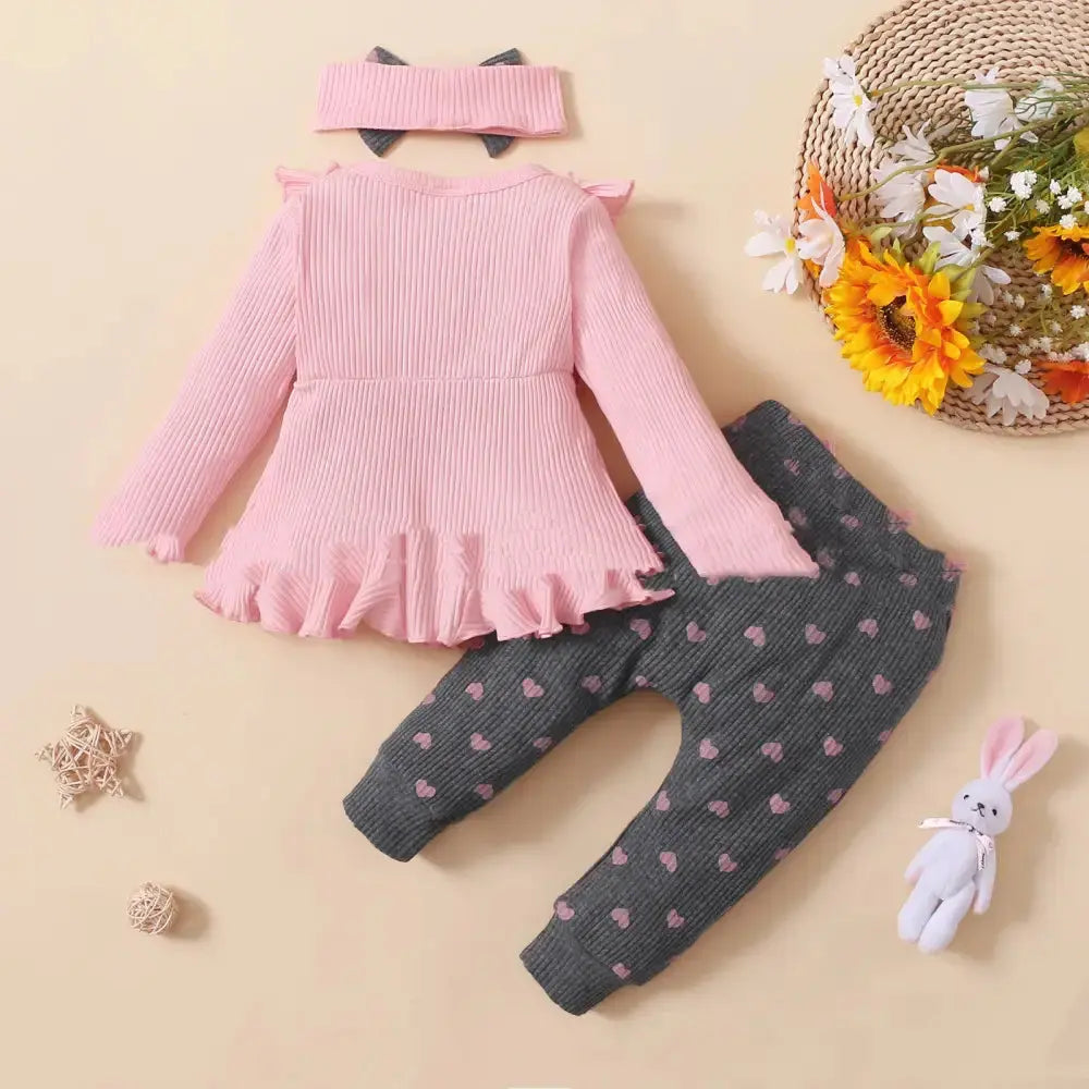 Sunken Stripe and Peach Heart Kids Outfit - LauBelle