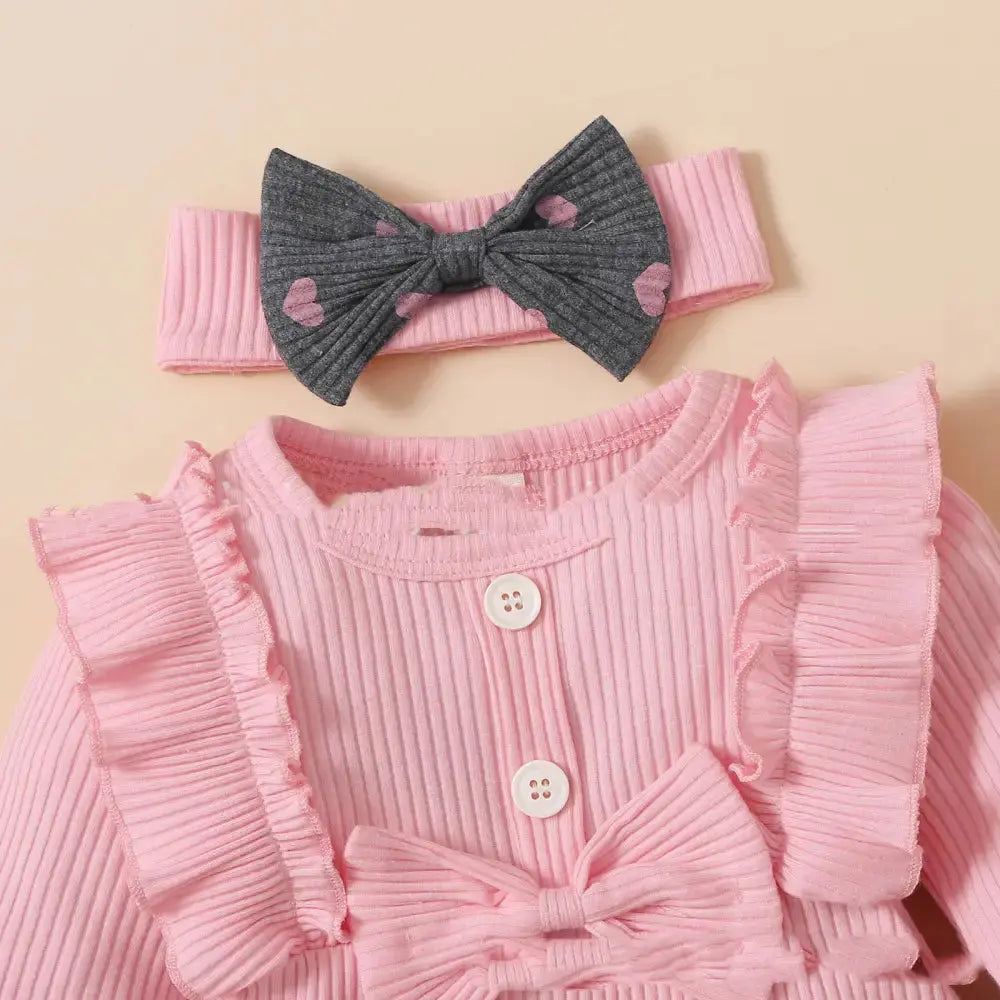 Sunken Stripe and Peach Heart Kids Outfit - LauBelle