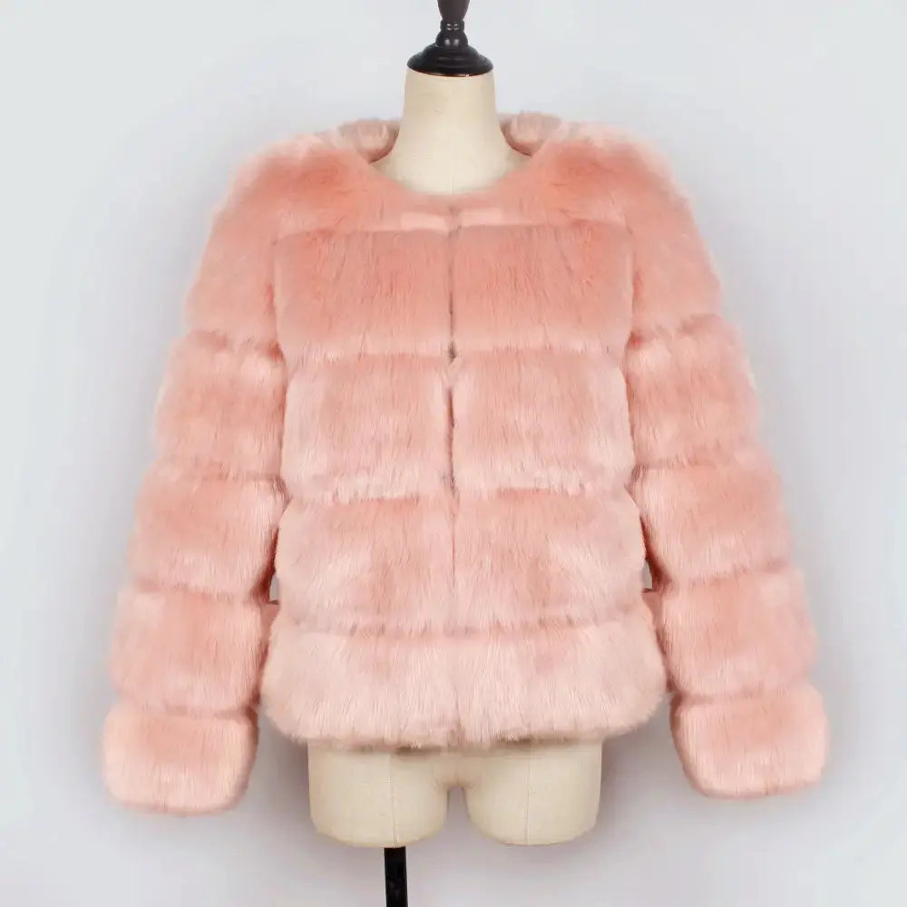 ChicWool Pink Faux Fur Wool Blend Coat for Women - LauBelle
