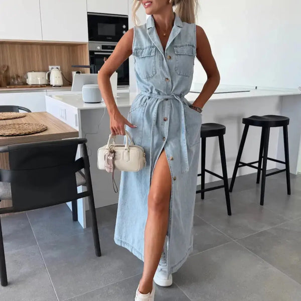 CinchCraft Denim A-Line Dress for Effortless Style and Comfort - LauBelle