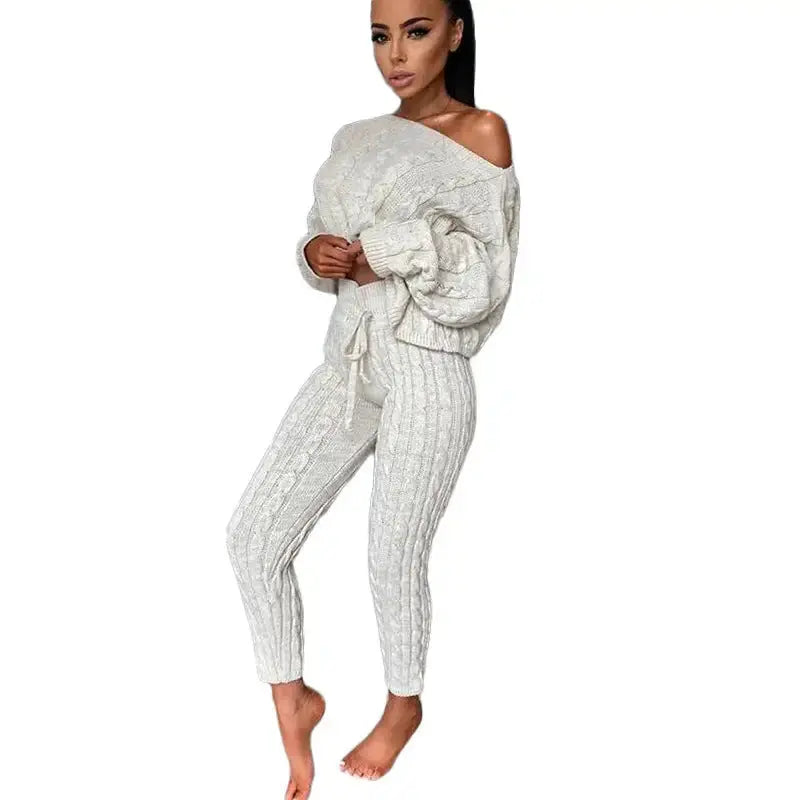 CozyFit Pink Knitted Women's Lounge Tracksuit Set - LauBelle