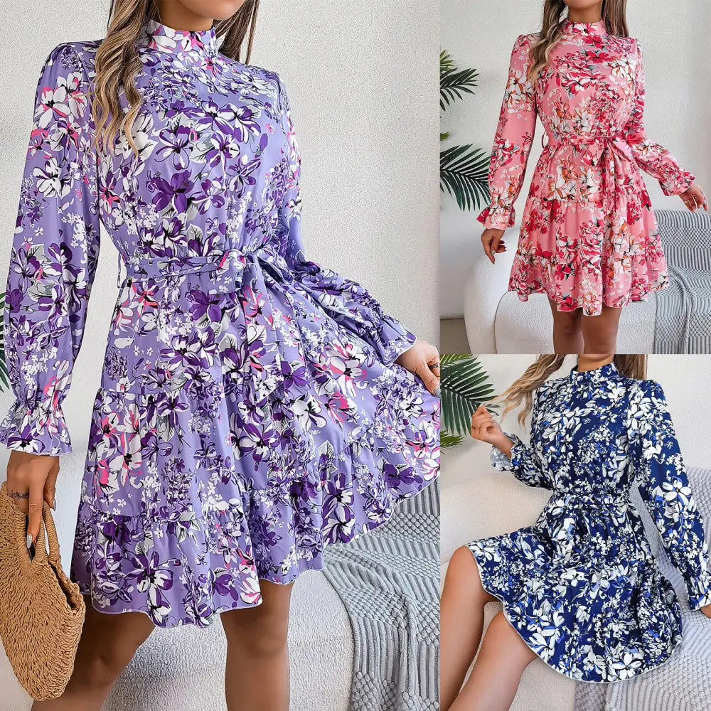 Floral A-line Dress with Elegant Pattern - LauBelle