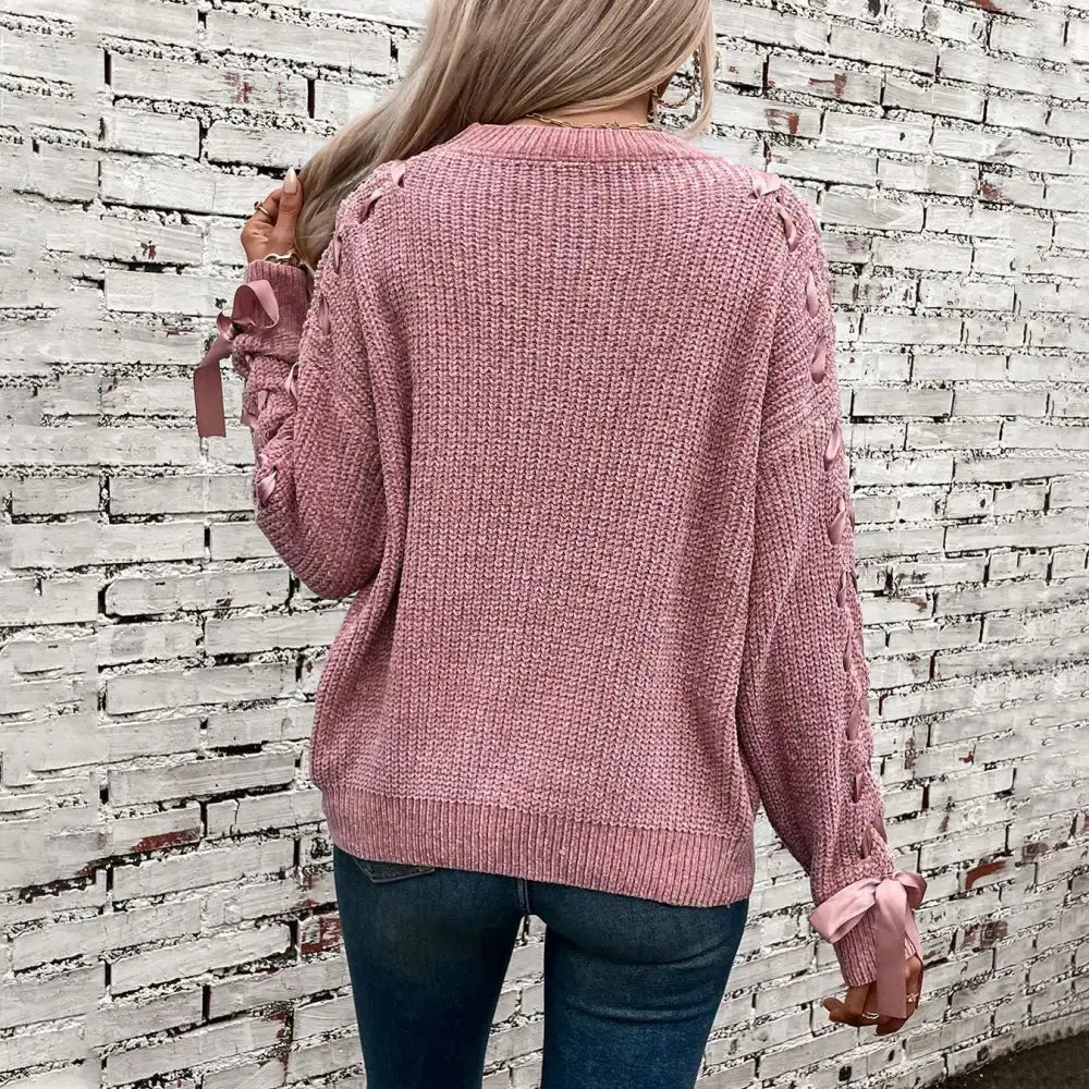 Sweet Bow Pullover Top with Feminine Neckline Detail - LauBelle Brand