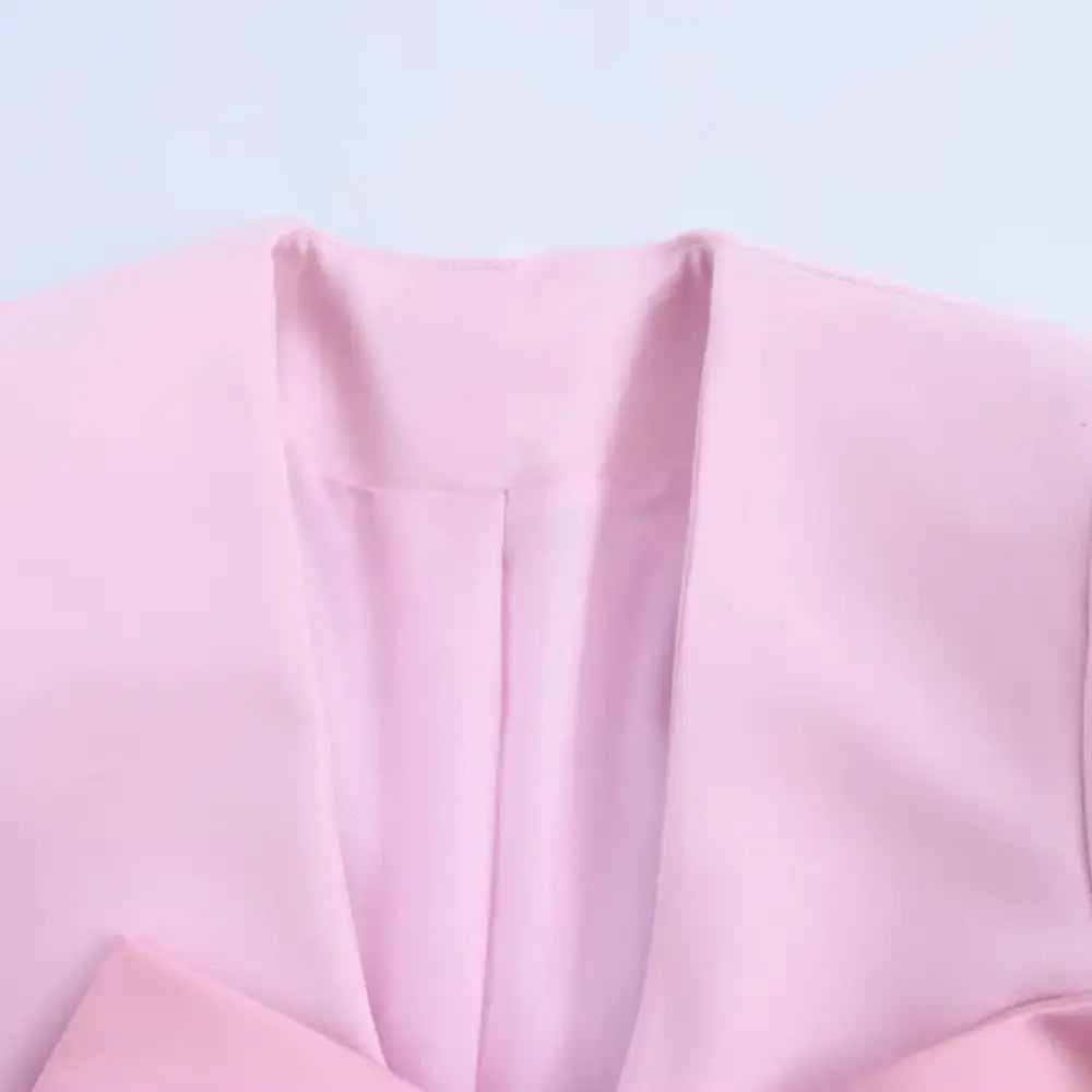 Lilac Cropped Blazer with Pink Bow Accent for Women - LauBelle