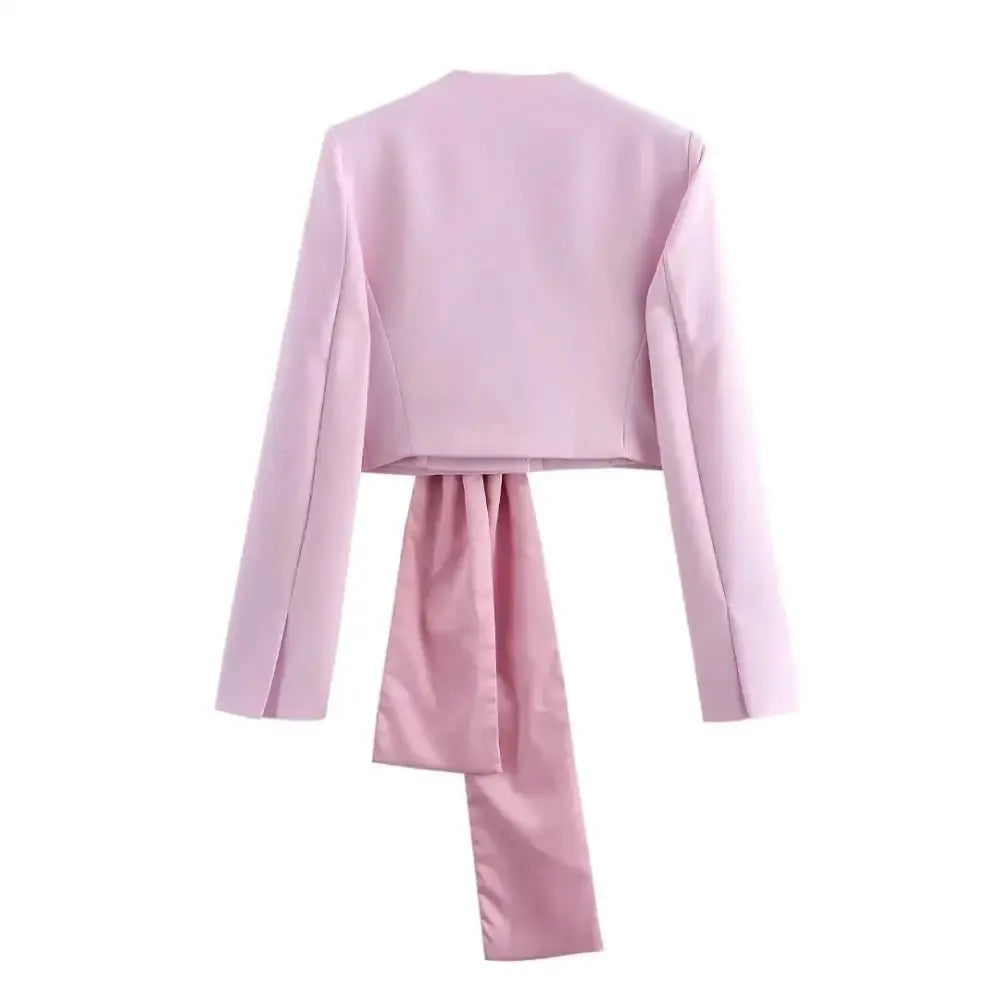 Lilac Cropped Blazer with Pink Bow Accent for Women - LauBelle Brand