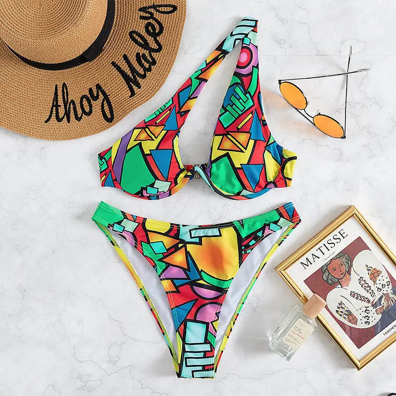 Lace-Up Split Swimsuit with Trendy Flirtatious Design - LauBelle