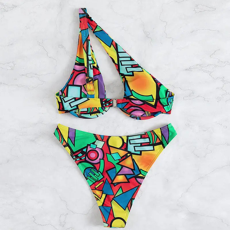 Lace-Up Split Swimsuit with Trendy Flirtatious Design - LauBelle