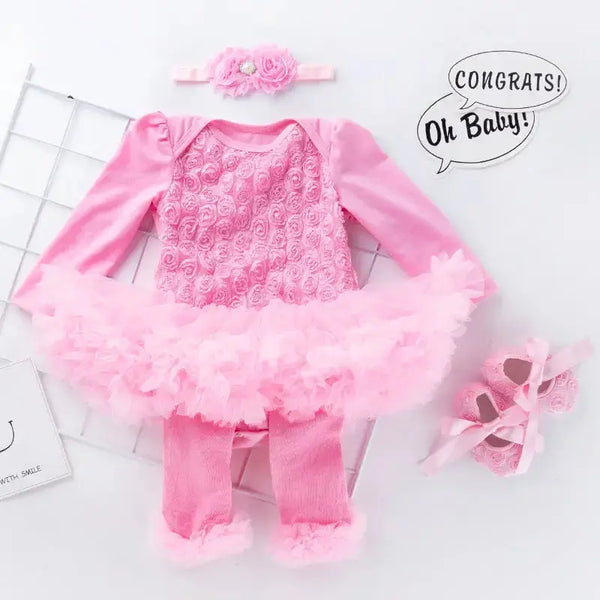 Rosebud Romper Long Sleeve Baby Dress - LauBelle