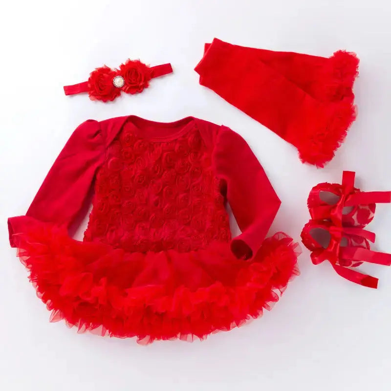 Rosebud Romper Long Sleeve Baby Dress - LauBelle