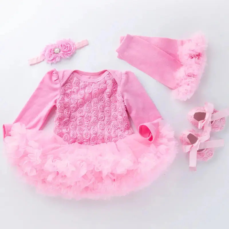 Rosebud Romper Long Sleeve Baby Dress - LauBelle