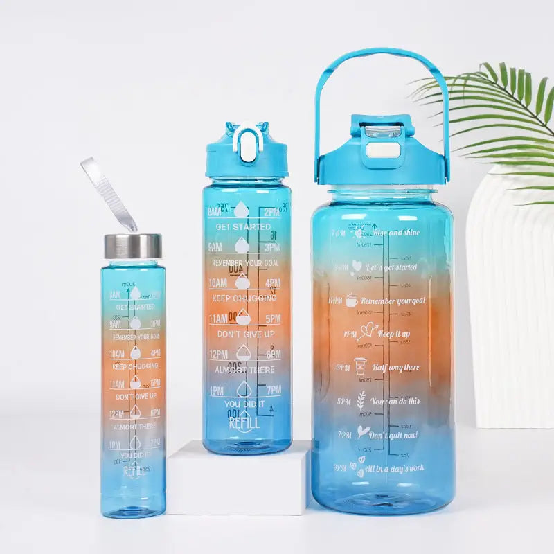 Gradient Color Motivational Water Bottles Set 3 Piece with Straw Cup - LauBelle
