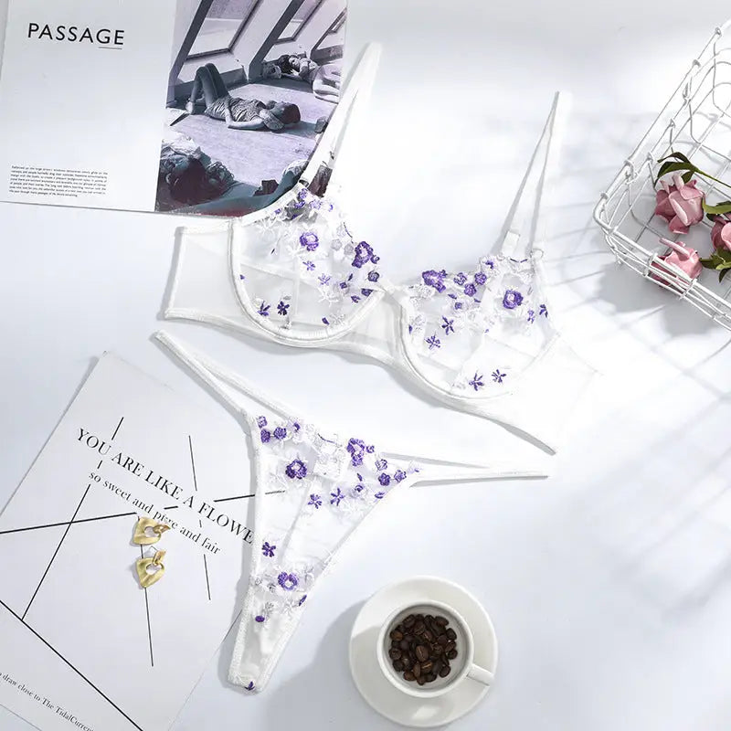 LaceFloret Embroidered Floral Underwear Set - LauBelle