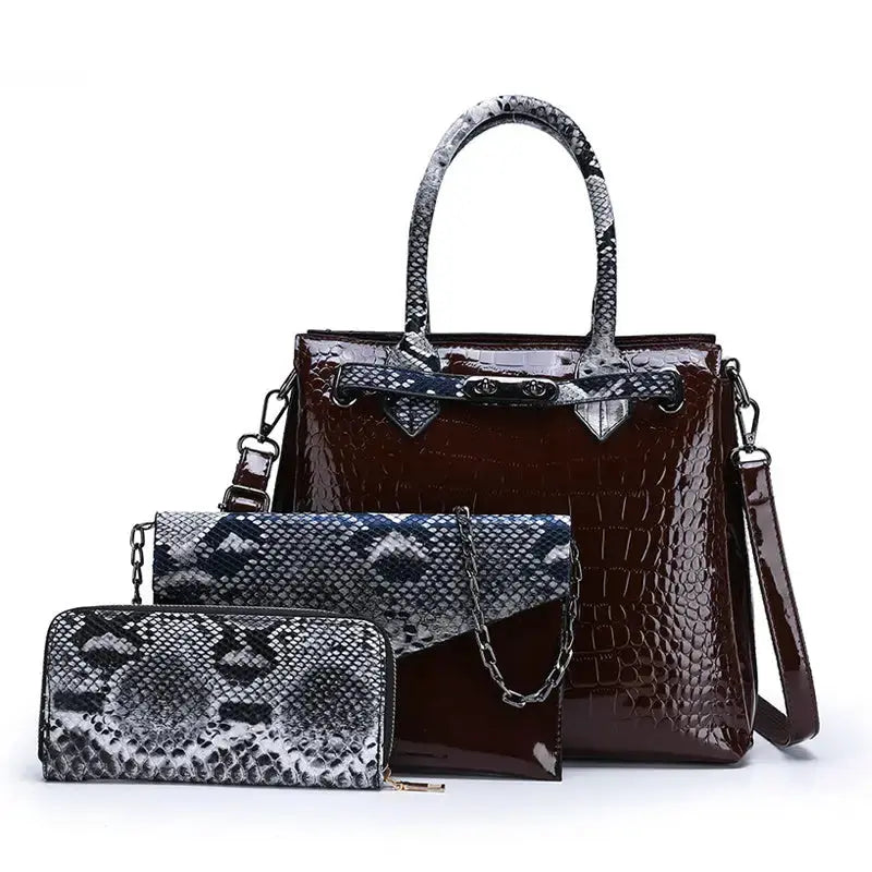 Red Crocodile-Pattern Handbag with Snake-Print Accents - LauBelle
