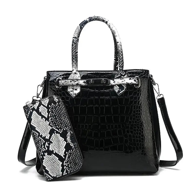 Red Crocodile-Pattern Handbag with Snake-Print Accents - LauBelle Brand
