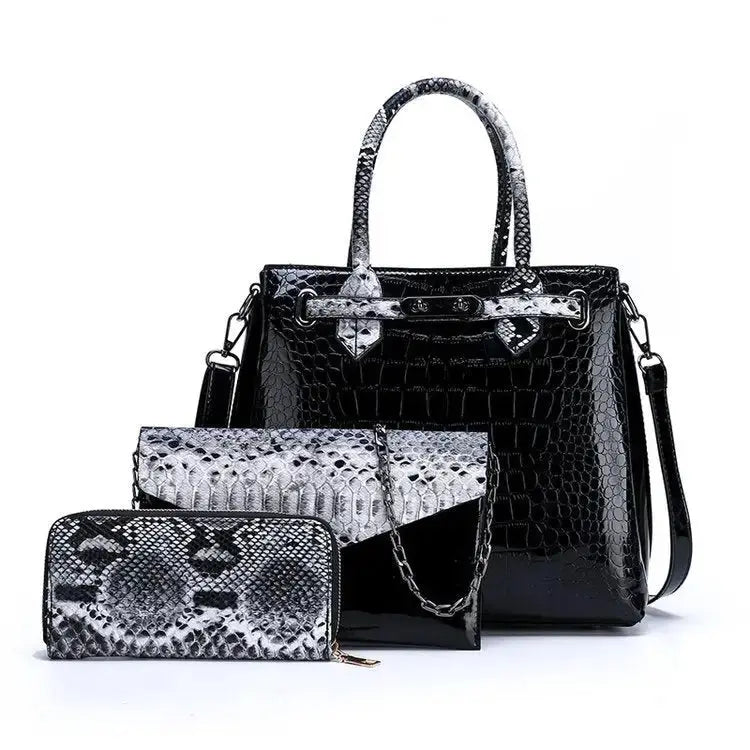 Red Crocodile-Pattern Handbag with Snake-Print Accents - LauBelle Brand