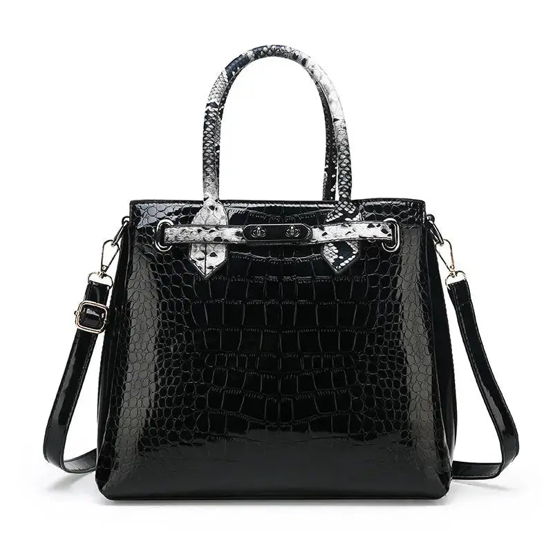 Red Crocodile-Pattern Handbag with Snake-Print Accents - LauBelle Brand