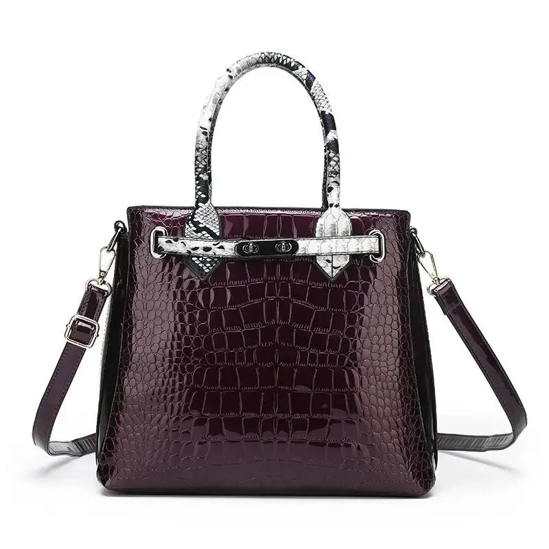 Red Crocodile-Pattern Handbag with Snake-Print Accents - LauBelle Brand