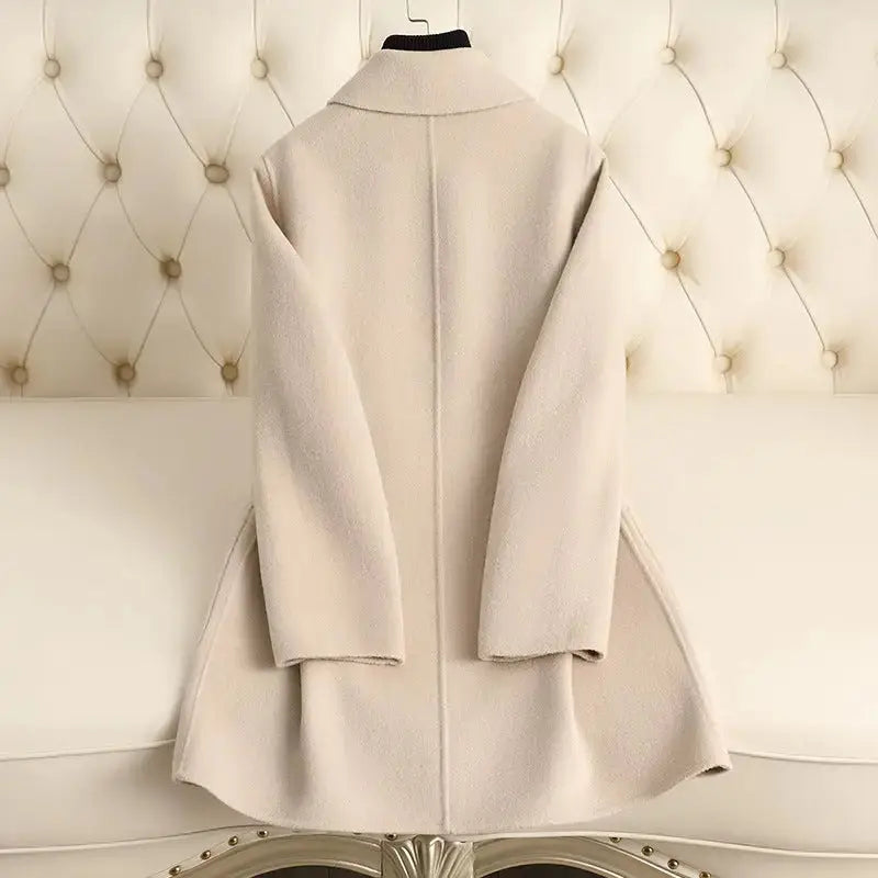 Heritage Warmth Classic Beige Wool Coat for Women - LauBelle