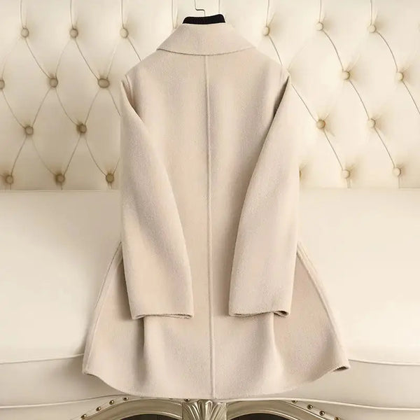 Heritage Warmth Classic Beige Wool Coat for Women - LauBelle